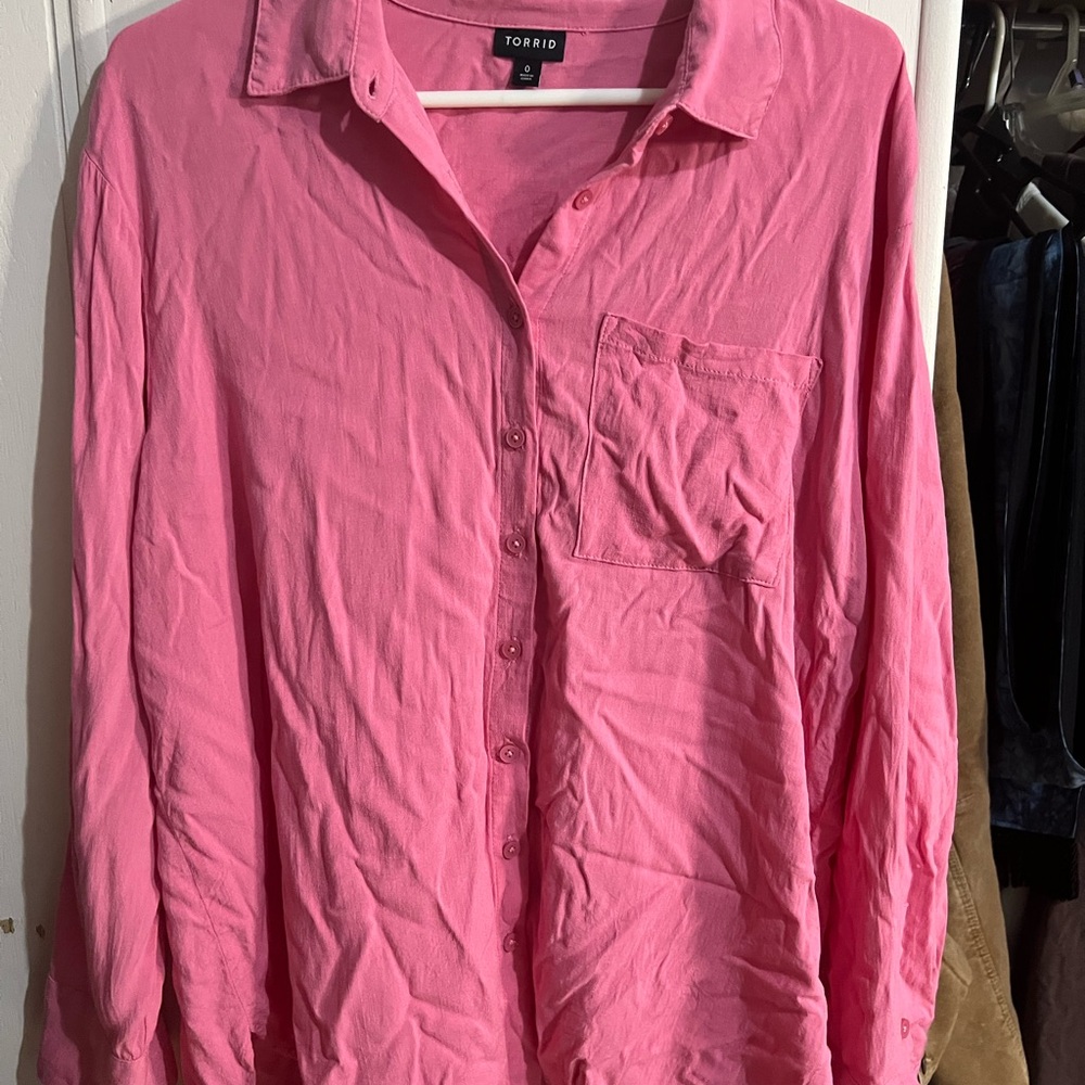 Torrid Bright Pink Casual Button Down Shirt